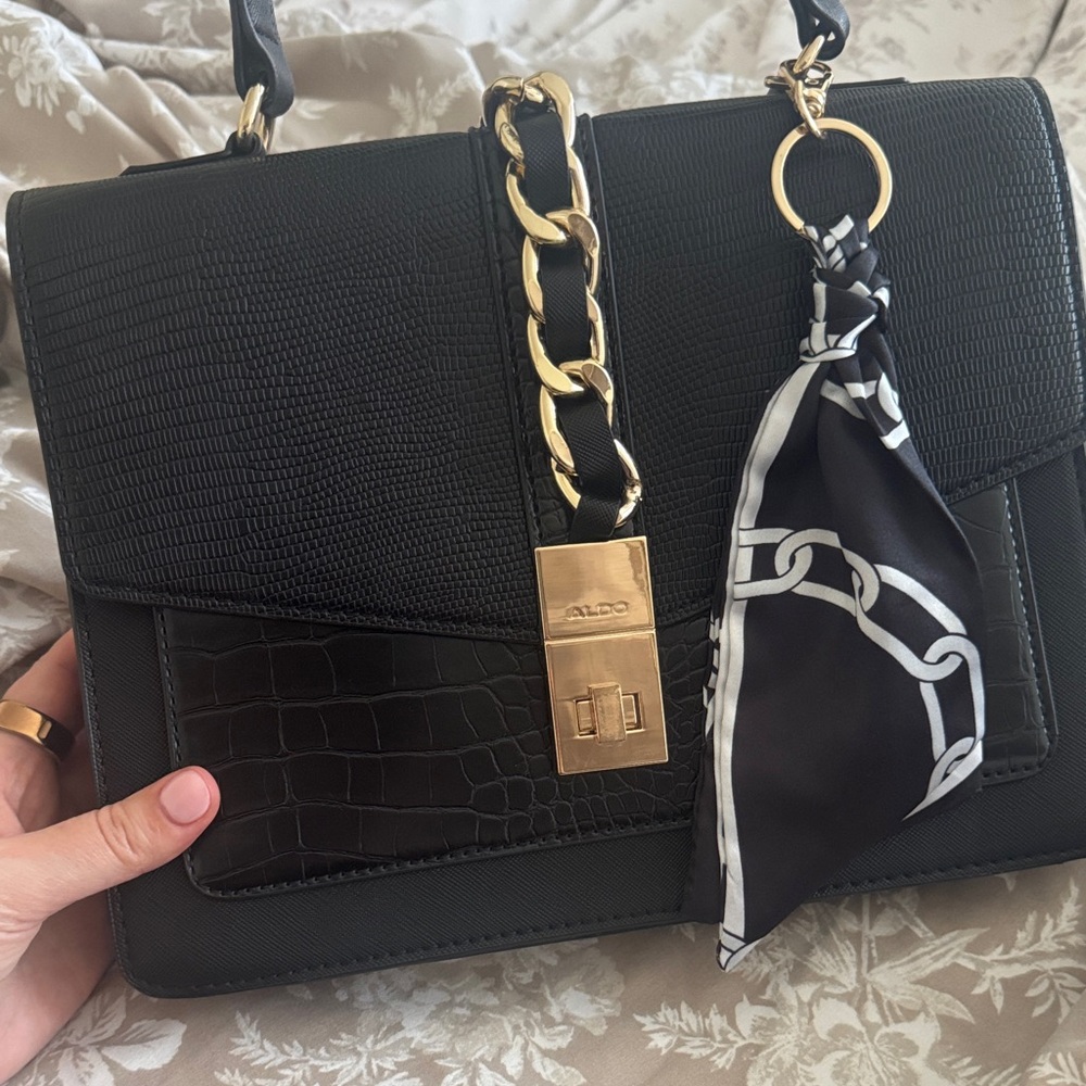 Aldo Black Satchel with Gold Accents